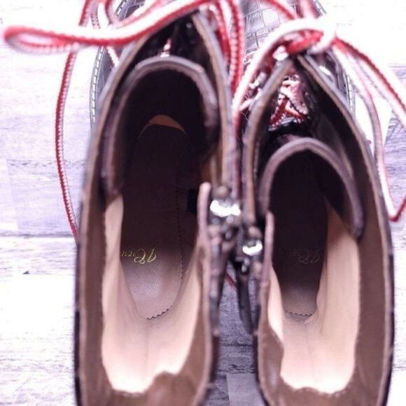 J. Crew Croc Embossed Leather Lace Up Combat Boot Brown Red White Women's sz 8.5 - Picture 6 of 11
